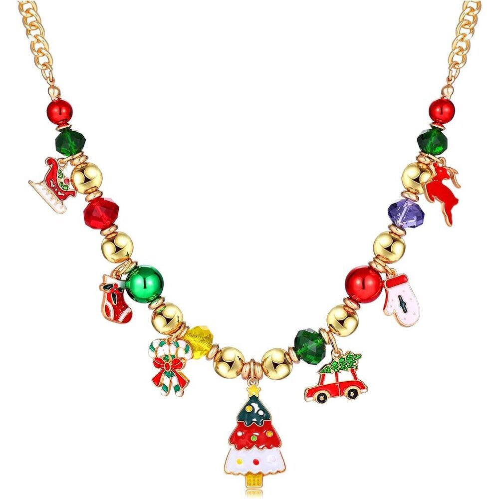 Christmas Necklace X-Mas Jingle Bell Necklaces Present Bow Pendant Necklace Pres